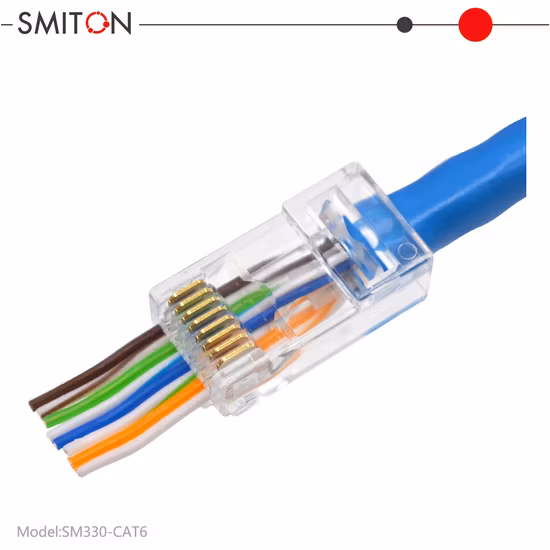 8p8c 3u 10u 30u End Pass Through RJ45 Crimp Tool Pass Through Cat5e CAT6 Connector RJ45